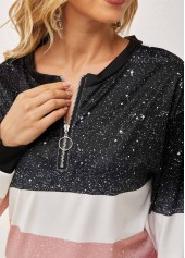 Contrast Long Sleeve Quarter Zip T Shirt