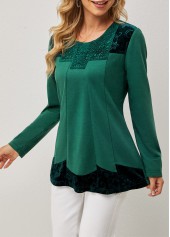 Lace Patchwork Round Neck Regular Sleeve T Shirt