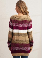 Turndown Collar Striped Long Sleeve Sweater