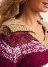 Turndown Collar Striped Long Sleeve Sweater