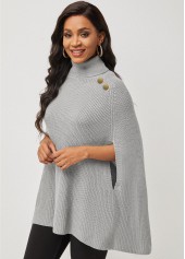 Solid Turtleneck 3/4 Sleeve Sweater Cape