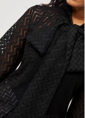 Pierced Tie Front Black Lantern Sleeve Blouse