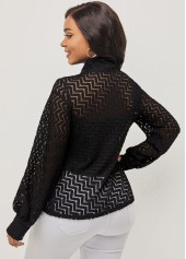 Pierced Tie Front Black Lantern Sleeve Blouse