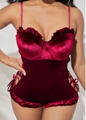 Lace Up Spaghetti Strap Red Flounce One Piece Swimwear