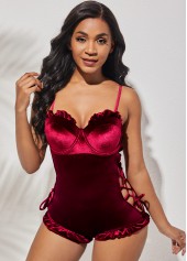 Lace Up Spaghetti Strap Red Flounce One Piece Swimwear