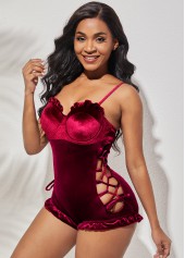 Lace Up Spaghetti Strap Red Flounce One Piece Swimwear