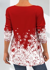 Red Christmas Snowflake Print Cross Strap T Shirt