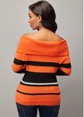 Striped Off Shoulder Long Sleeve Orange Sweater