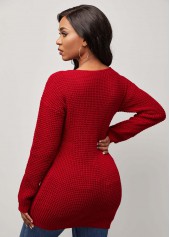 Zipper Detail V Neck Red Long Sleeve Sweater