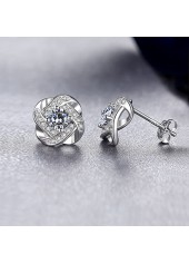 Floral Design Rhinestone Detail Silver Earrings