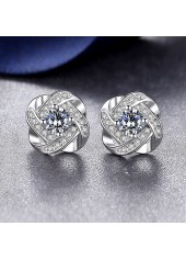 Floral Design Rhinestone Detail Silver Earrings