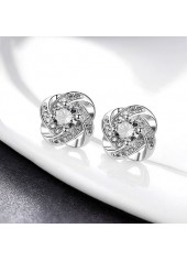 Floral Design Rhinestone Detail Silver Earrings