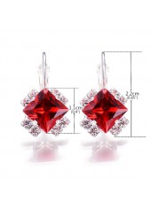 Metal Detail Rhinestone Design Red Earrings