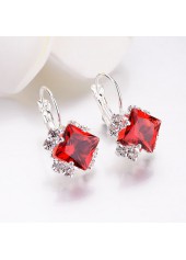 Metal Detail Rhinestone Design Red Earrings
