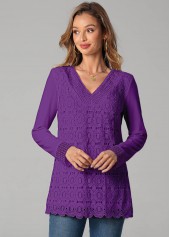 Lace Stitching Purple Long Sleeve T Shirt