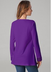 Lace Stitching Purple Long Sleeve T Shirt