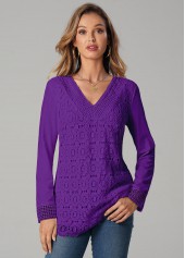 Lace Stitching Purple Long Sleeve T Shirt