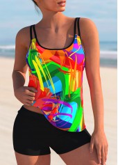 Wide Strap Rainbow Color Stroke Print Tankini Set