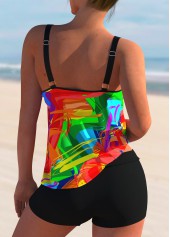 Wide Strap Rainbow Color Stroke Print Tankini Set