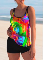 Wide Strap Rainbow Color Stroke Print Tankini Set