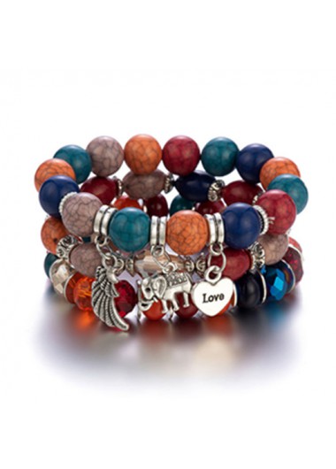 Rosewe Stylish Elephant and Heart Detail Acrylic Design Bracelet Set - One Size