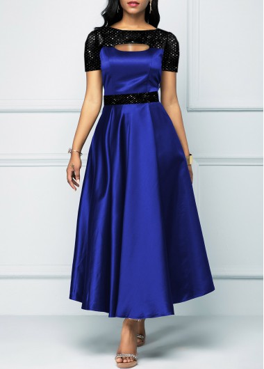 Rosewe Cocktail Party Dress Short Sleeve Sequin Cutout Neck Dress - XL