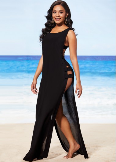 Rosewe Black Ladder Cutout Sleeveless Cover Up - M