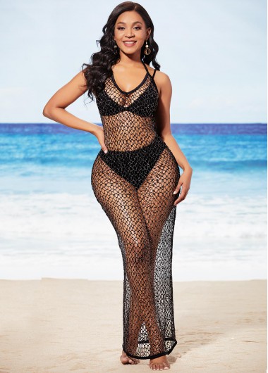 Rosewe Fishnet Open Back Black Cover Up - XL