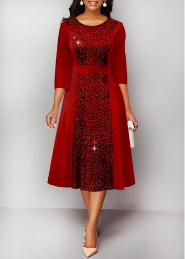 Rosewe Red Dresses Red Hot Stamping Round Neck Dress - M