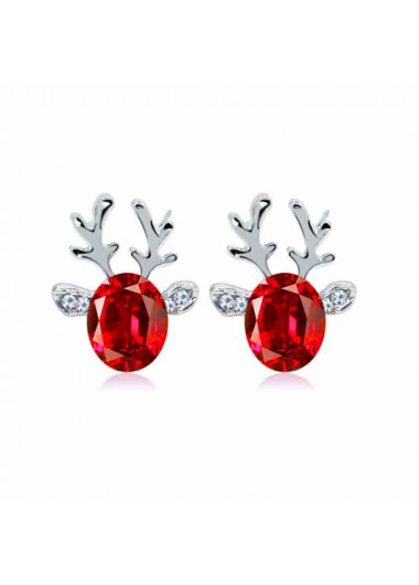 Rosewe Chic Red Rhinestone Christmas Elk Design Earrings - One Size