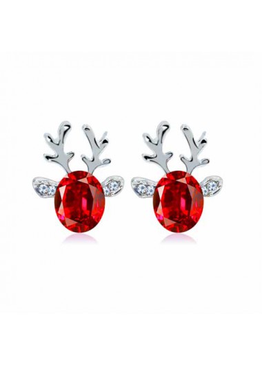Rosewe Chic Red Rhinestone Christmas Elk Design Earrings - One Size