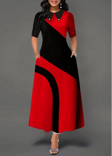 Rosewe Cocktail Party Dress Double Side Pockets Half Sleeve Red Dress - M