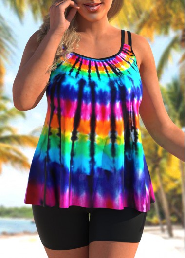 Rosewe Rainbow Color Plus Size Tankini Top - 2X