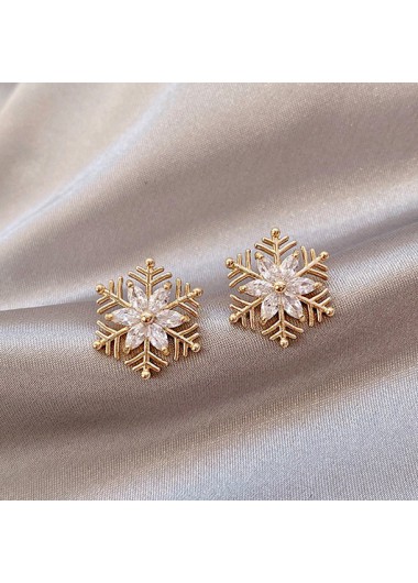 Rosewe Chic Gold Snowflake Design Rhinestone Detail Earrings - One Size