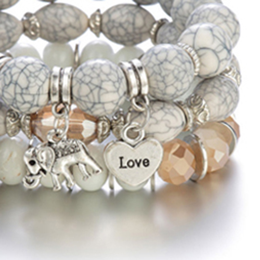 Acrylic Detail Layered Elephant Design Bracelet Set
