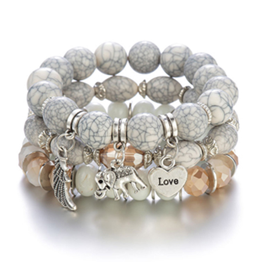 Acrylic Detail Layered Elephant Design Bracelet Set