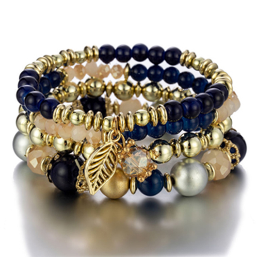 Leaf Detail Navy Blue Bracelet Set for Women