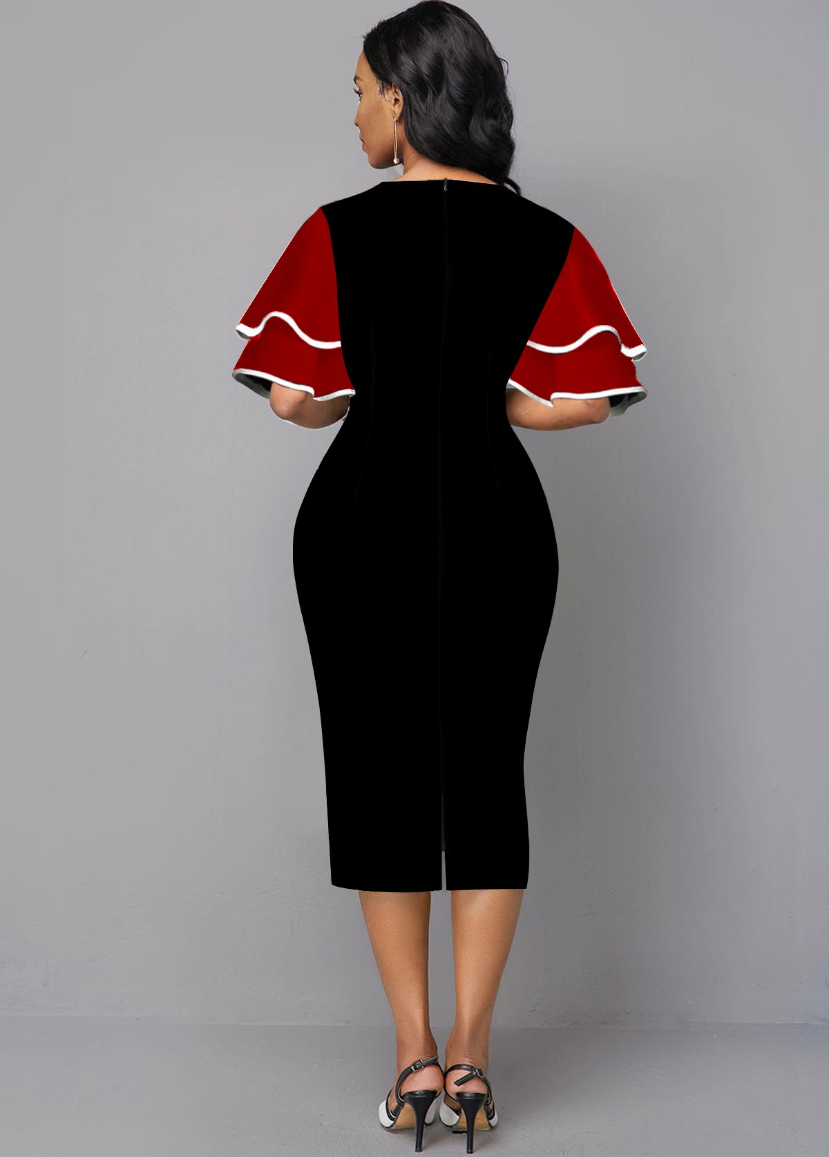 Layered Bell Sleeve Geometric Print Plus Size Dress