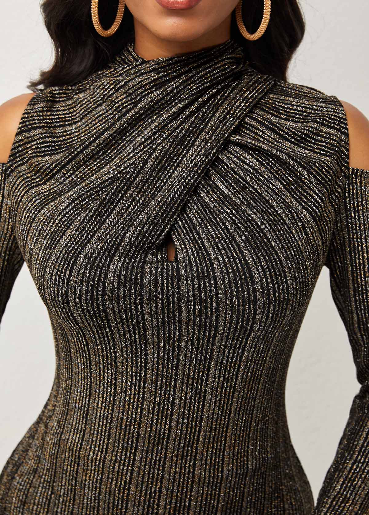 Cold Shoulder Long Sleeve Striped T Shirt