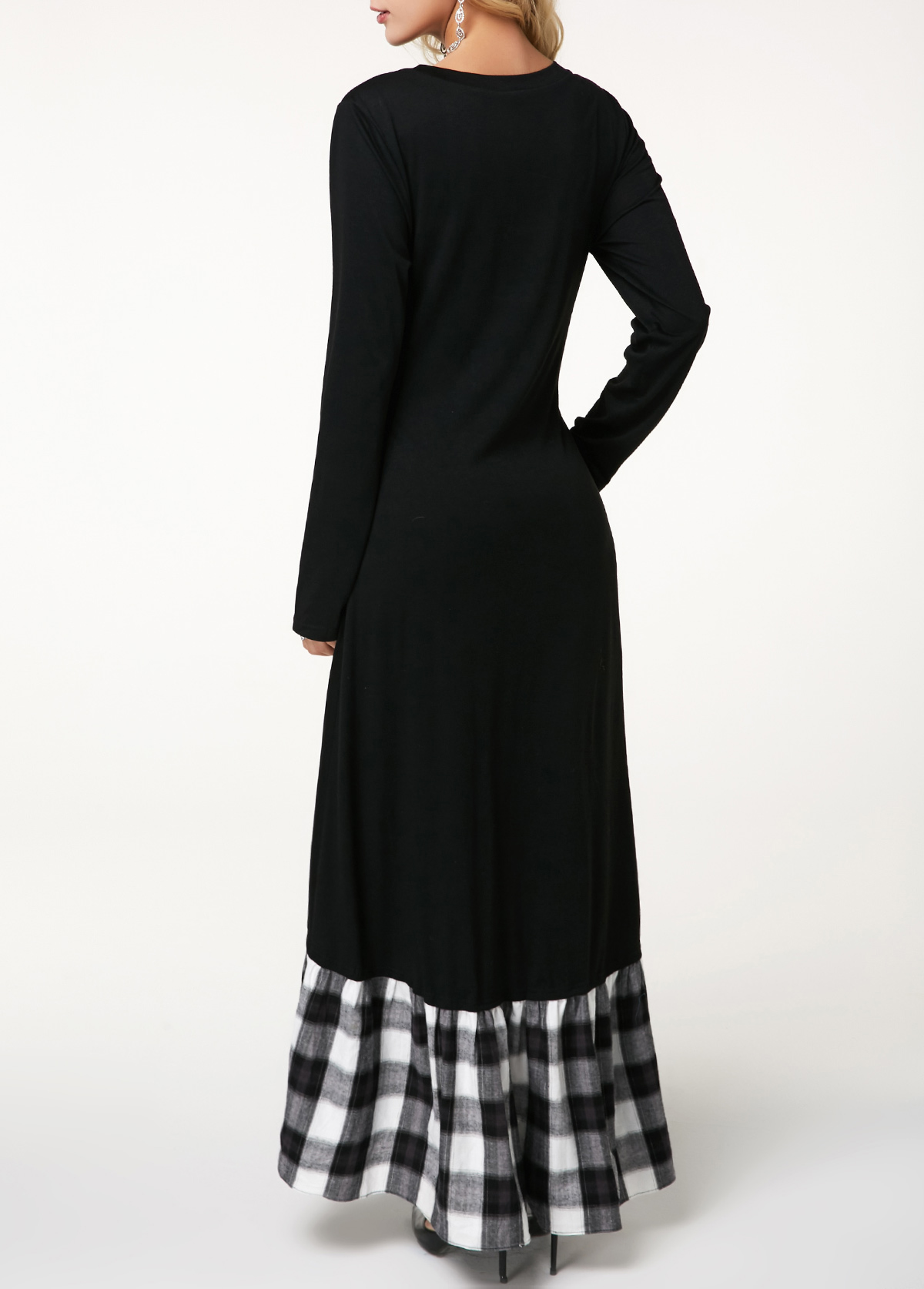 Long Sleeve Round Neck Plaid Dress