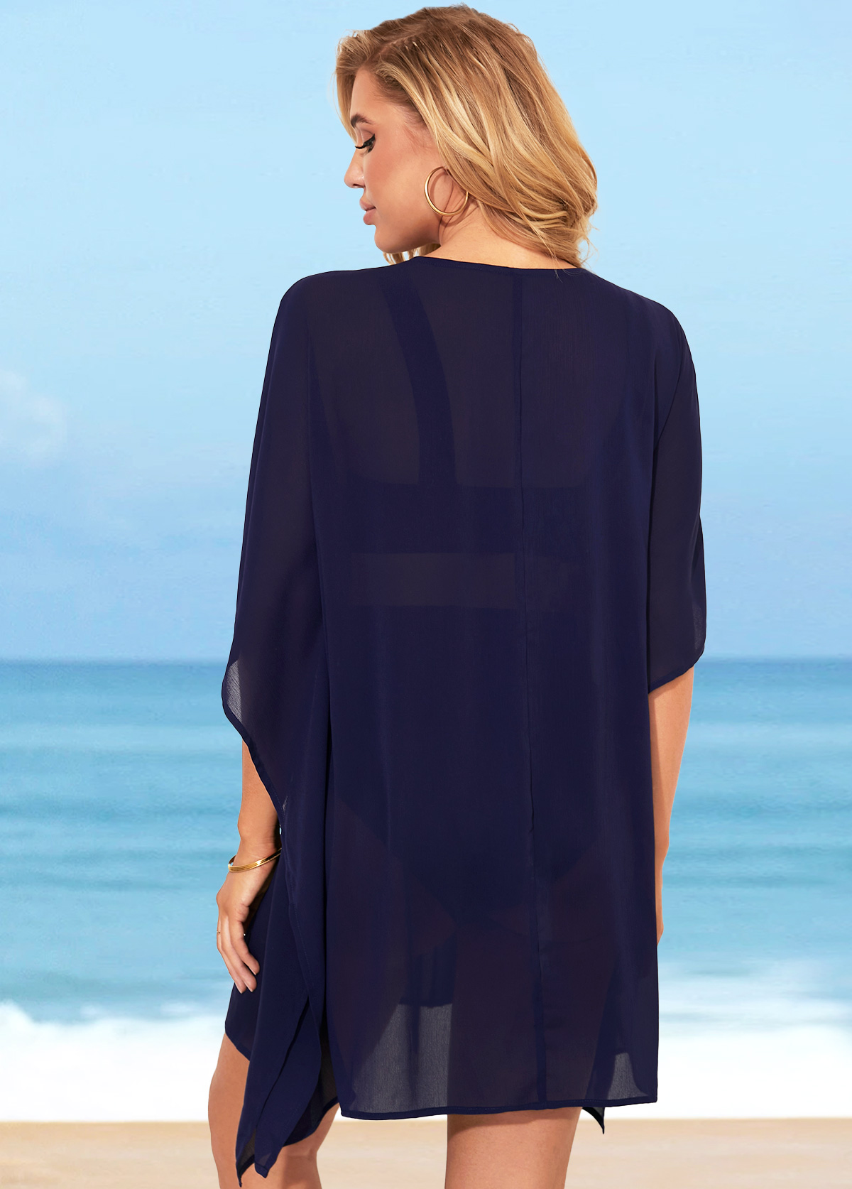 Tie Front Grommet Navy Blue Cover Up