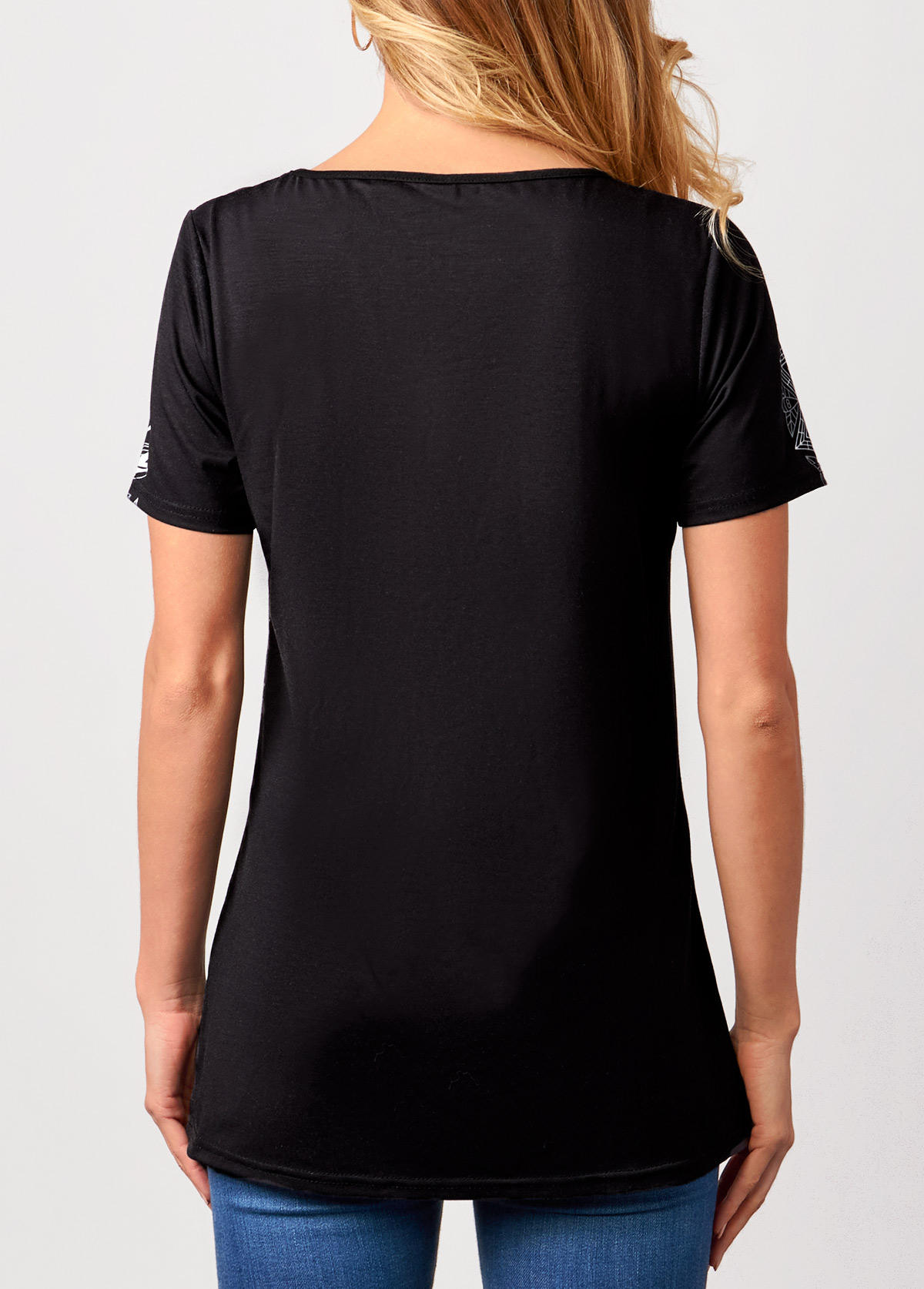 Tribal Print Black Short Sleeve T Shirt