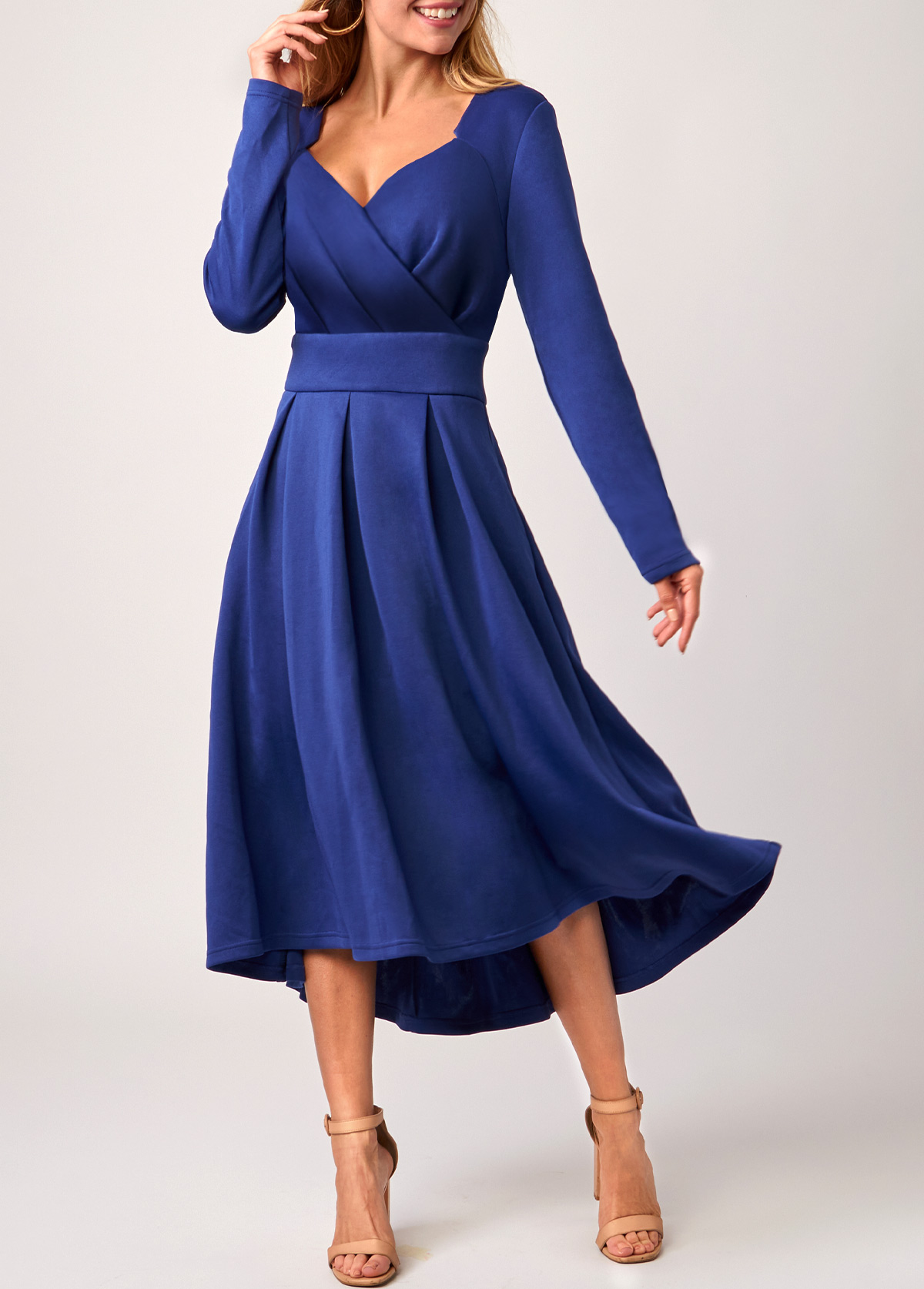 Cross Front Long Sleeve Royal Blue Dress