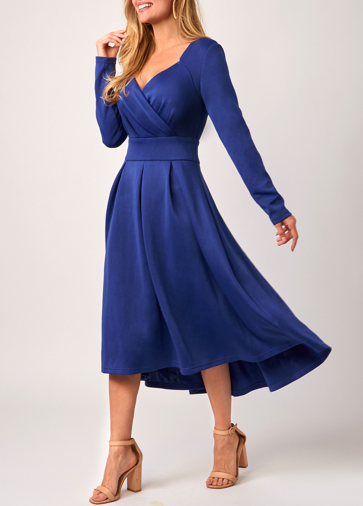 Cross Front Long Sleeve Royal Blue Dress
