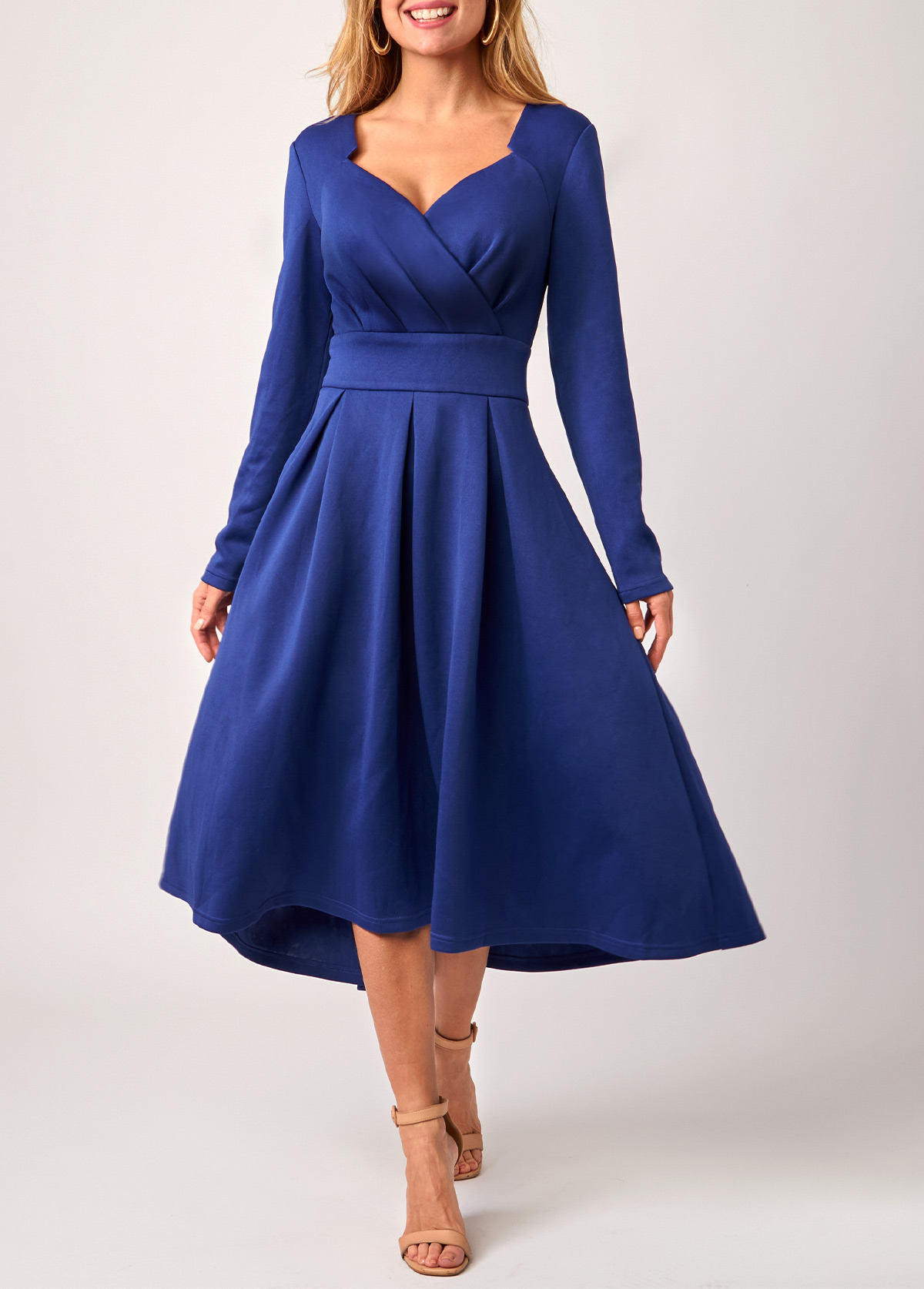 Cross Front Long Sleeve Royal Blue Dress