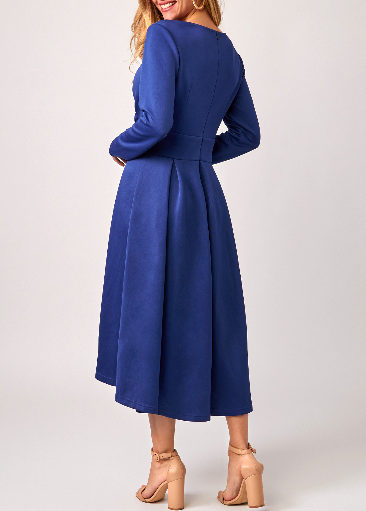 Cross Front Long Sleeve Royal Blue Dress