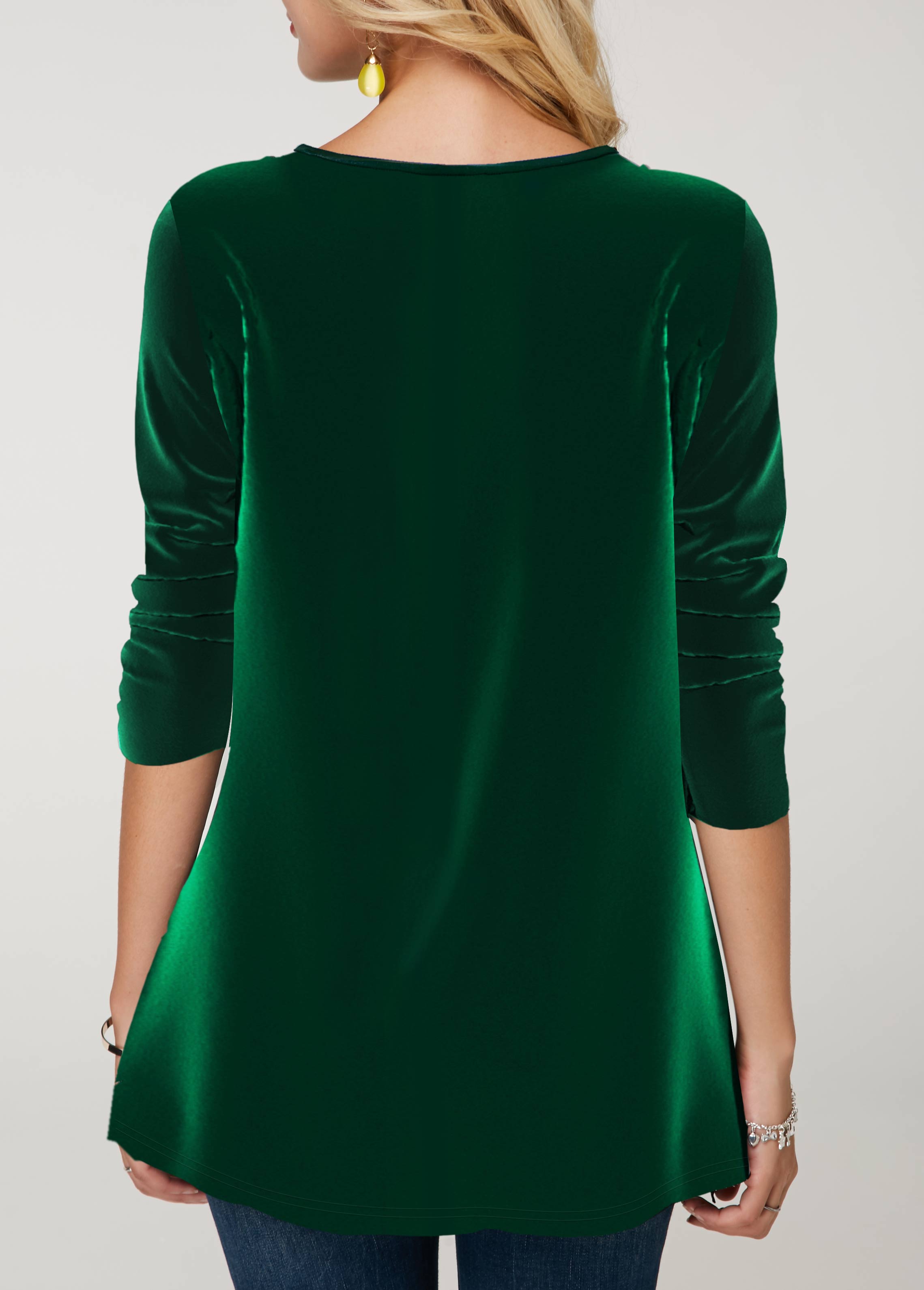 Green Sequin Velvet Stitching Round Neck Sweatshirt