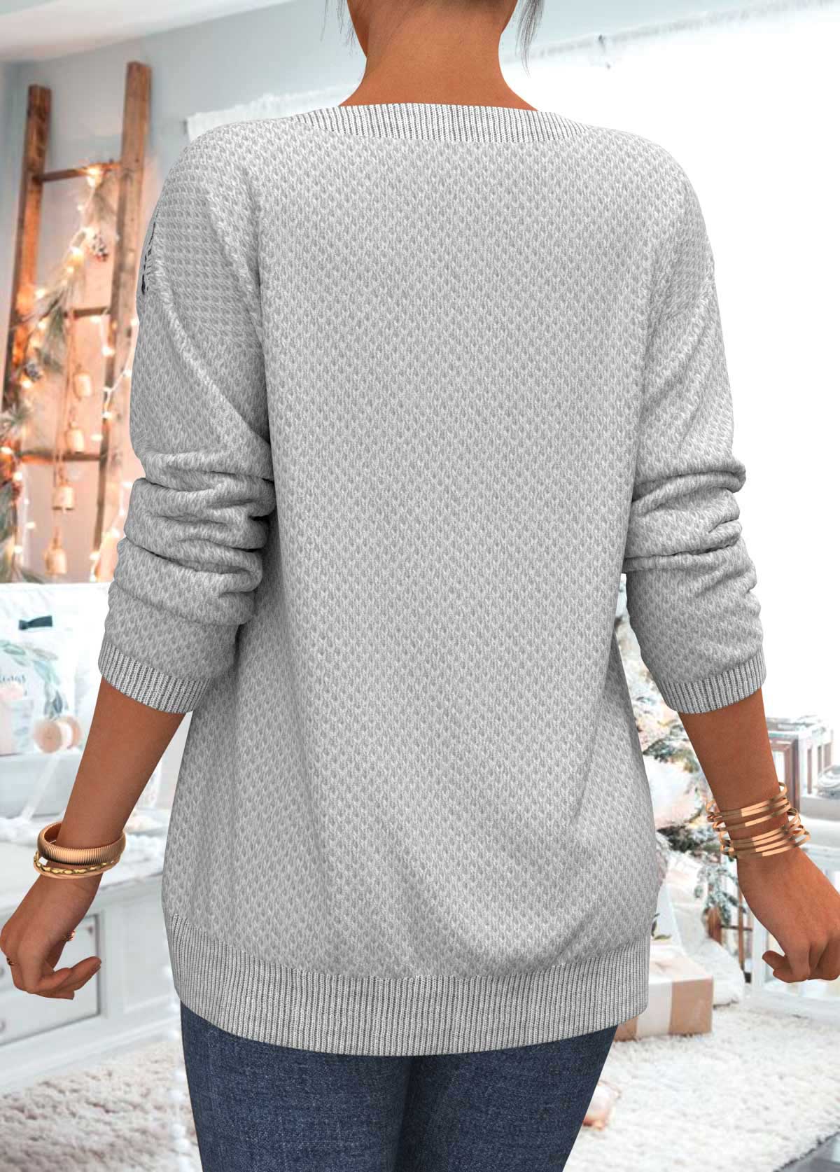 Grey Quarter Zip Lace Patchwork Sequin Sweatshirt