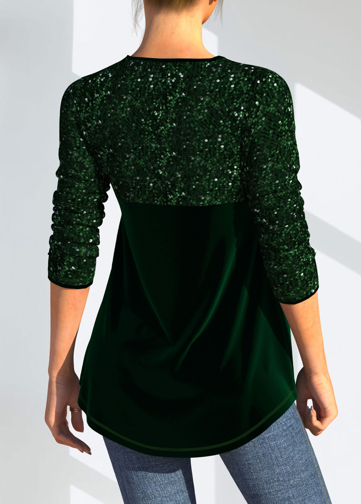 Sequin Green Christmas Design Velvet Stitching T Shirt