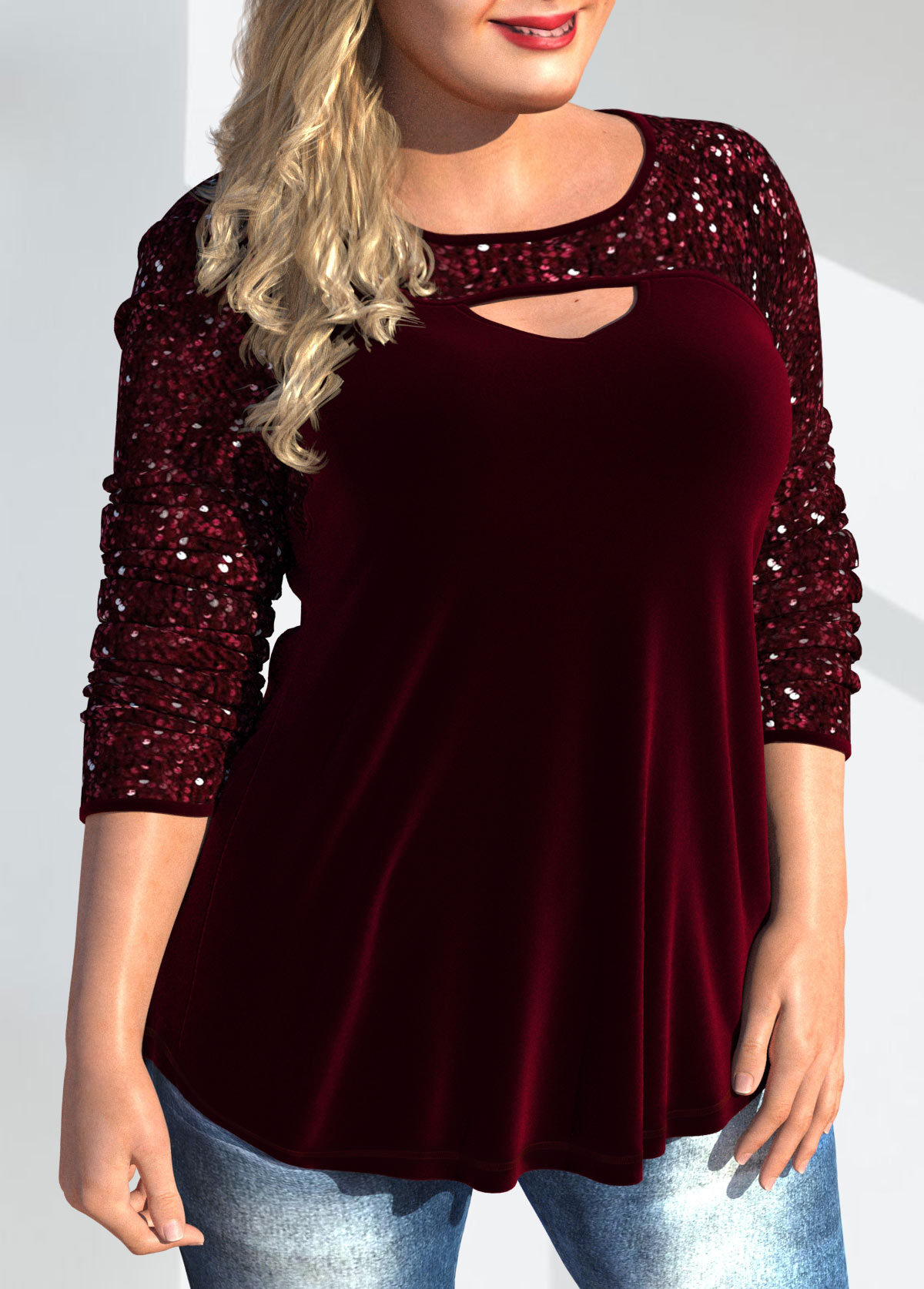 Plus Size Christmas Design Wine Red T Shirt